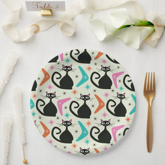 Assiettes En Carton Chats atomiques noirs du milieu du siècle avec Boo (Mariage)