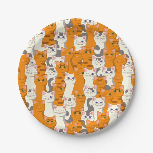 Assiettes En Carton Chats blancs et gingembre motif yeux verts yeux bl (Devant)
