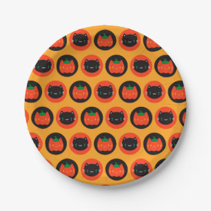 Assiettes En Carton Chats Citrouilles de Kawaii Halloween