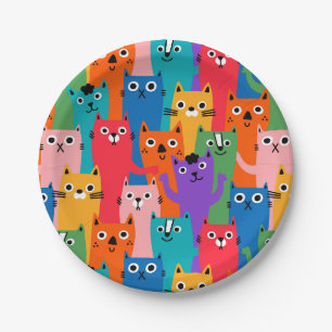 Assiettes En Carton Chats colorés motif