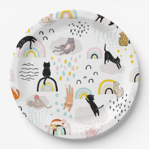 Assiettes En Carton Chats coquins avec Rainbows Motifs sans couture