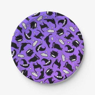 Assiettes En Carton Chats, cristaux et cauldrons - Plaque en papier