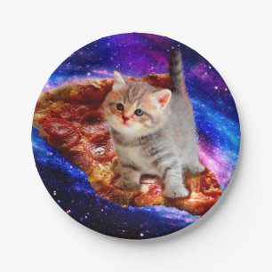 Assiettes En Carton Chats dans la pizza spatiale