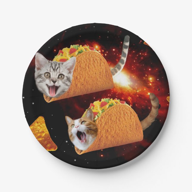 Assiettes En Carton Chats dans les tacos spatiaux (Devant)