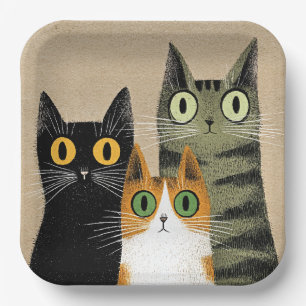 Assiettes En Carton Chats de dessin animé mignons, aux yeux écarquillé