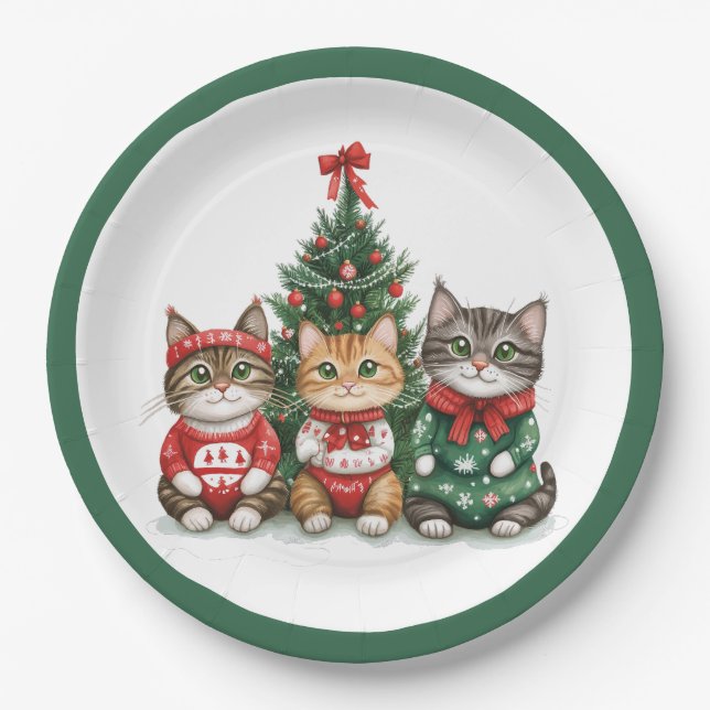 Assiettes En Carton Chats de Noël mignons (Devant)