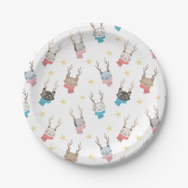 Assiettes En Carton Chats De Vacances 'Meowny Christmas' En Motif Antl (Devant)