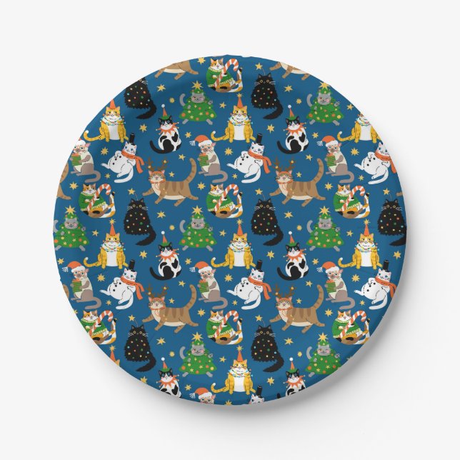 Assiettes En Carton Chats Festifs en Costumes de Noël Motif (Devant)