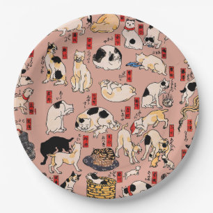 Assiettes En Carton chats japonais Ukiyo-e Funny kitty