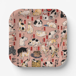 Assiettes En Carton chats japonais Ukiyo-e Funny kitty