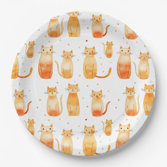 Assiettes En Carton Chats Kitty Orange (Devant)