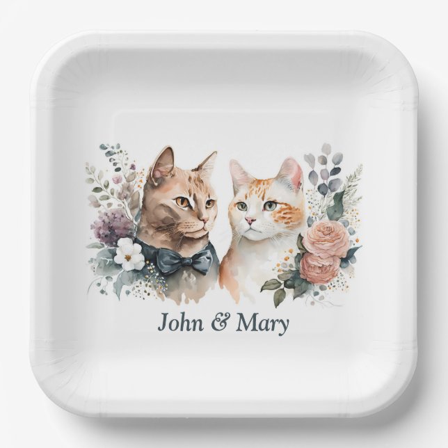 Assiettes En Carton Chats mariages Anniversaires Sur Blanc (Recto)