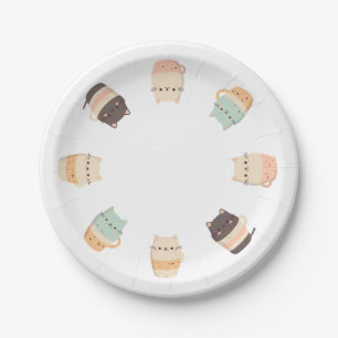 Assiettes En Carton Chats minimalistes mignons en tasses à café