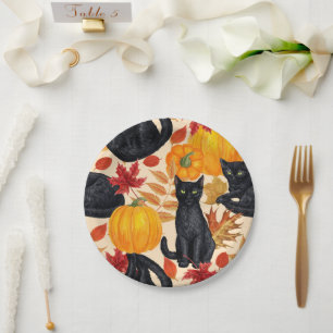 Assiettes En Carton Chats noirs et citrouilles