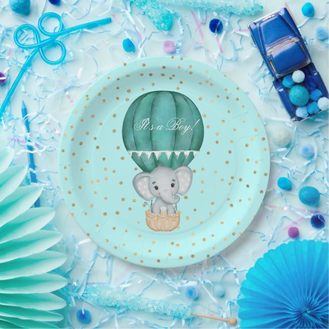 Assiettes En Carton Chaud Air Balloon Baby Eléphant Douche (Fête)