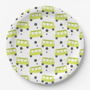Assiettes En Carton Chauffeur de Bus Scolaire Confettis Jaunes Enseign