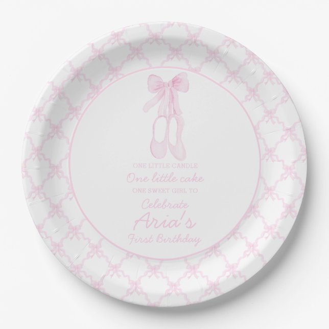 Assiettes En Carton Chaussons Preppy rose Ballerina Premier anniversai (Devant)