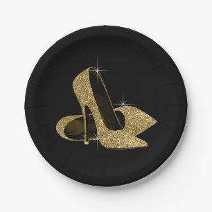 Assiettes En Carton Chaussures à talons hauts pailletées or noir