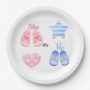Assiettes En Carton Chaussures de bébé roses et bleues Elle ou Lui ? R