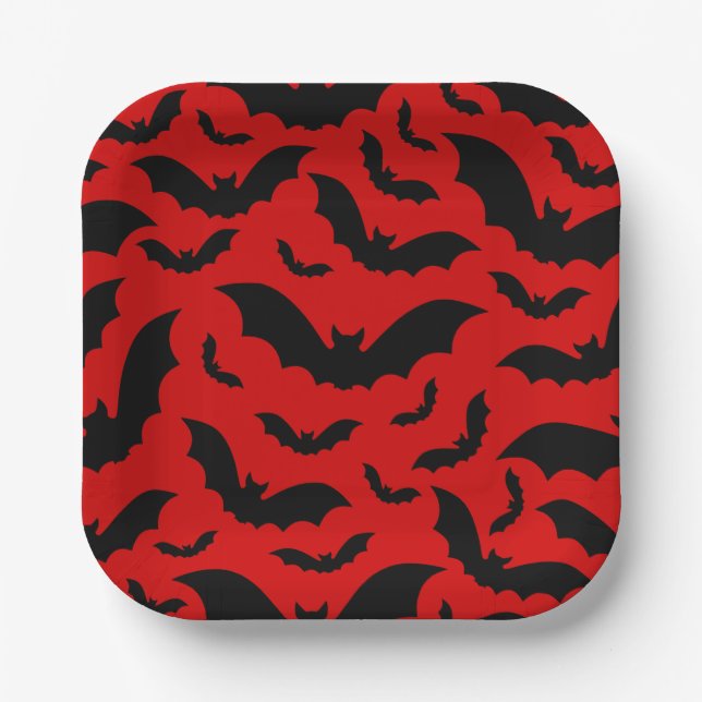 Assiettes En Carton chauves-souris vampires gothiques d'Halloween roug (Recto)