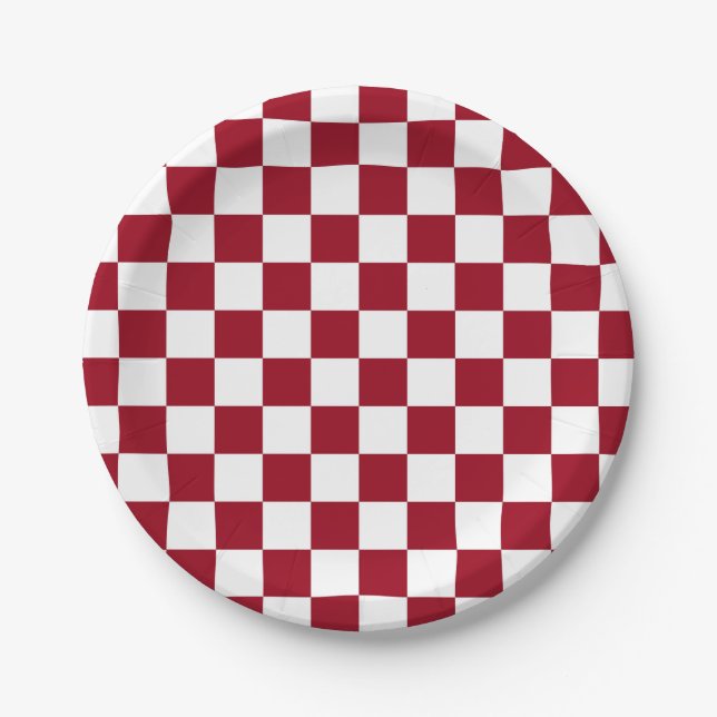 Assiettes En Carton Checkered Burgundy and White (Devant)