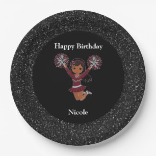 Assiettes En Carton Cheerleader "Joyeux Anniversaire" Black Sparkle