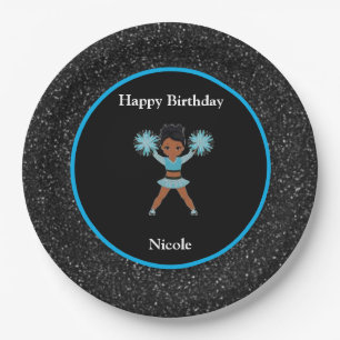 Assiettes En Carton Cheerleader "Joyeux Anniversaire" Black Sparkle