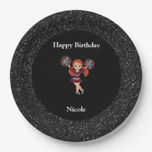 Assiettes En Carton Cheerleader "Joyeux Anniversaire" Black Sparkle