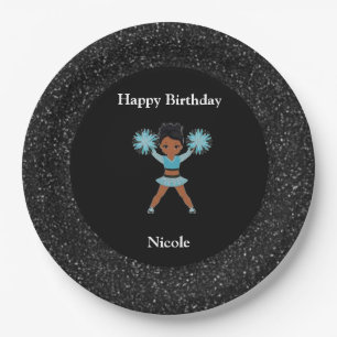 Assiettes En Carton Cheerleader "Joyeux Anniversaire" Black Sparkle