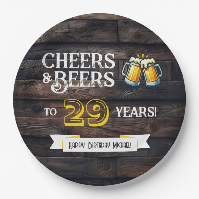 Assiettes En Carton Cheers and Beers to 29 Years Rustic Birthday (Devant)