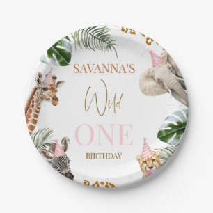 Assiettes En Carton Cheetah Impression Rose Safari Wild One 1er Annive