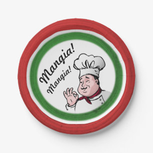 Assiettes En Carton Chef italien : Mangia Mangia