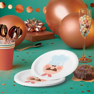 Assiettes En Carton Chef Italien Visage avec Moustache et Chapeau