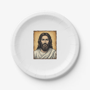 Assiettes En Carton Chemise à motif de portrait religieux gravé vintag