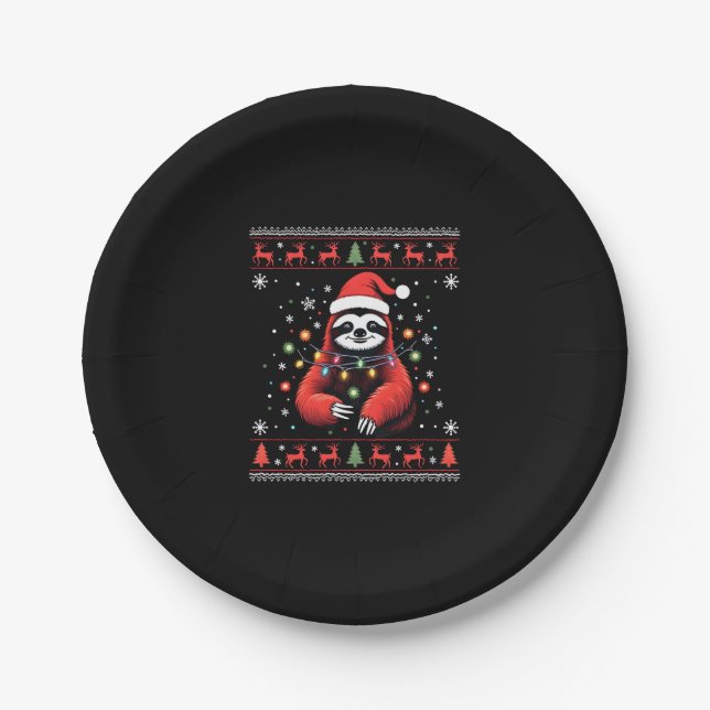 Assiettes En Carton Chemise de Noël pour le cadeau d'amoureux de Sloth (Devant)