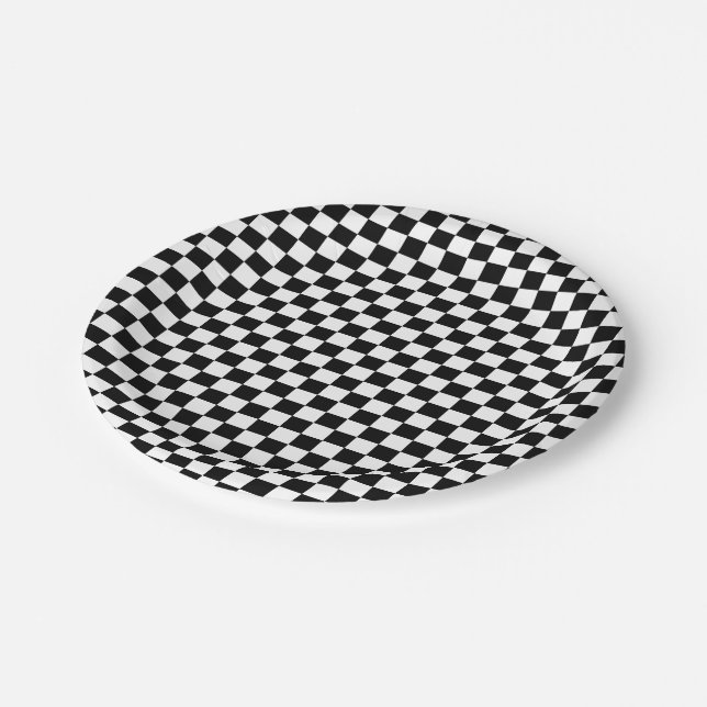Assiettes En Carton Chèque noir et blanc classique    (Angle)