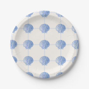Assiettes En Carton Chèques-coquillages Pastel Blue Coastal