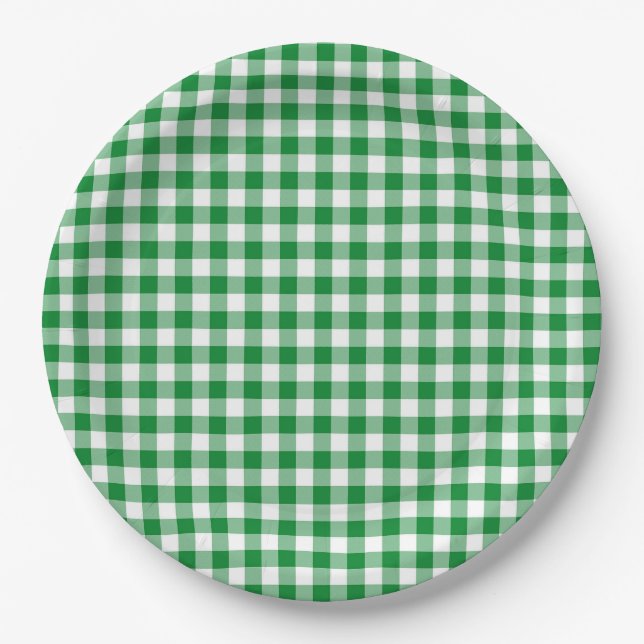 Assiettes En Carton Chèques de buffles vert et blanc posées (Devant)