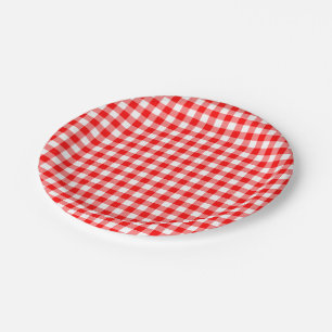 Assiettes En Carton Chèques En vichy taille moyenne rouge et blanche