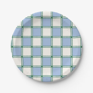 Assiettes En Carton Chèques peints en bleu et vert Preppy/Plaid