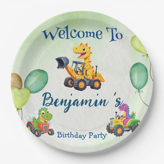 Assiettes En Carton Cher Dinosaure tracteur creuser ballon camion Anni (Devant)
