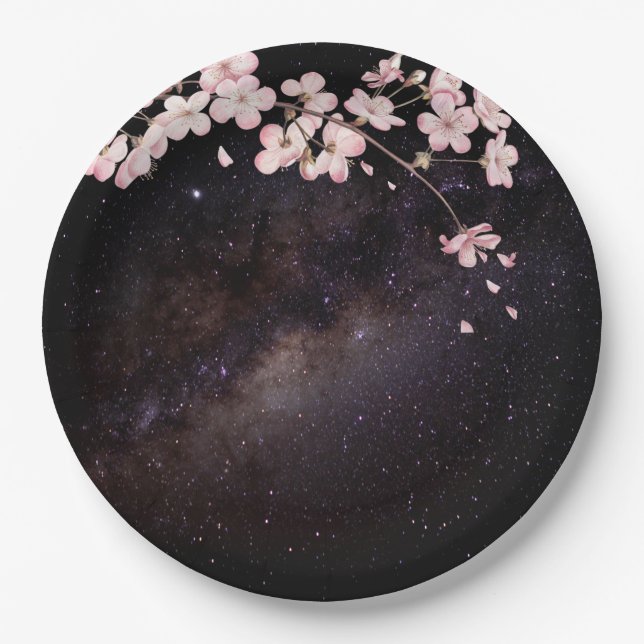 Assiettes En Carton Cherry Blossom sous Starry Nightsky Fiançailles (Devant)