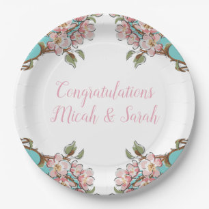 Assiettes En Carton Cherry Blossom Turquoise Baby shower Vintage rétro