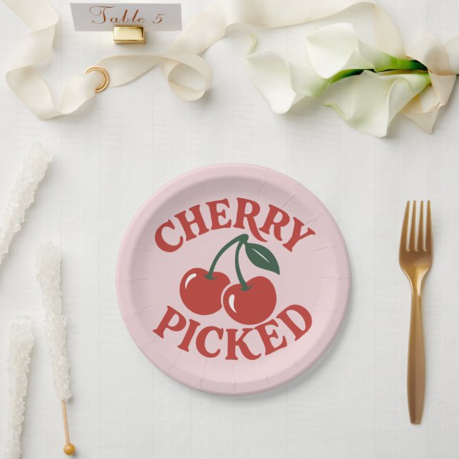 Assiettes En Carton Cherry Picted Fruit Retro tendance Graphic Party (Mariage)