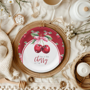 Assiettes En Carton Cherry Red Coquette Bow Girl Baby shower