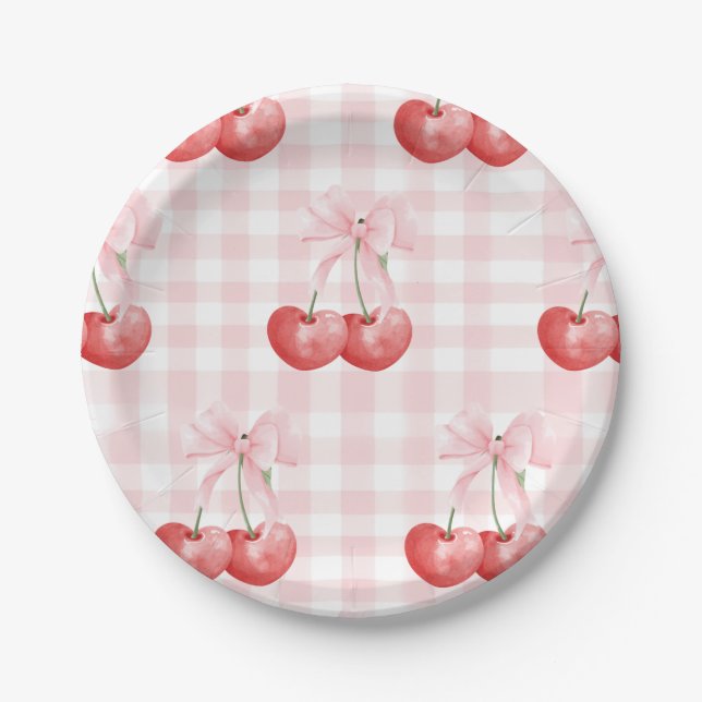 Assiettes En Carton Cherry Sweet anniversaire En vichy rose (Devant)
