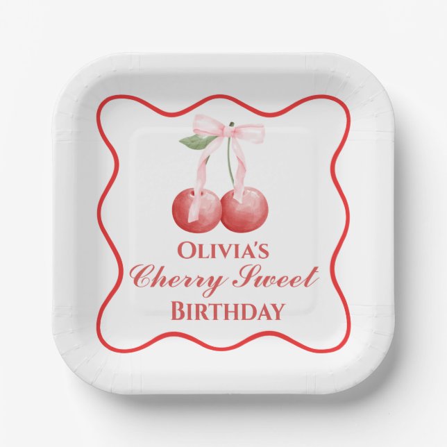 Assiettes En Carton Cherry Sweet anniversaire Pink Bow En vichy (Recto)