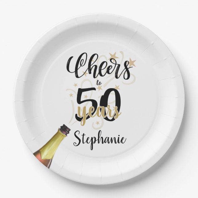 Assiettes En Carton CHERS D'Anniversaire À # ANNÉES Black Gold Script (Devant)