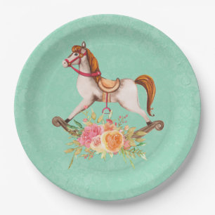 Assiettes En Carton Cheval à roche vintage avec Bouquet floral