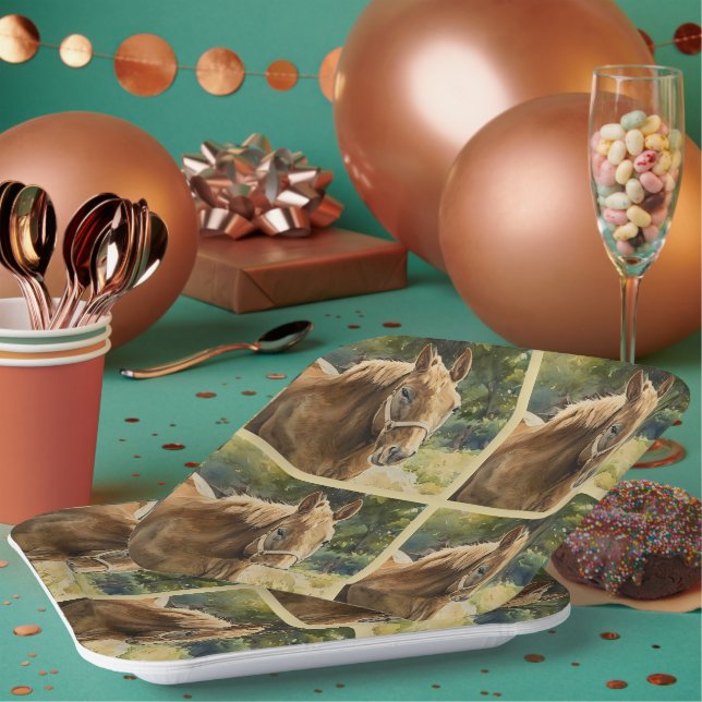 Assiettes En Carton Cheval gracieux - Plaque en papier (Multi)
